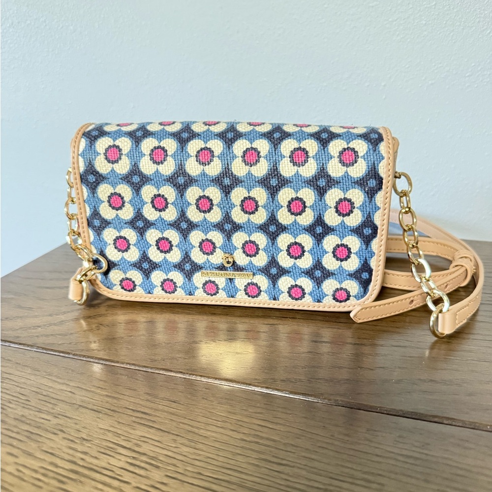Spartina 449 Navy Floral Crossbody with Pink and Cream Accents